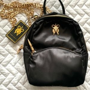 Laurel Dewitt black satin mini backpack, NWT